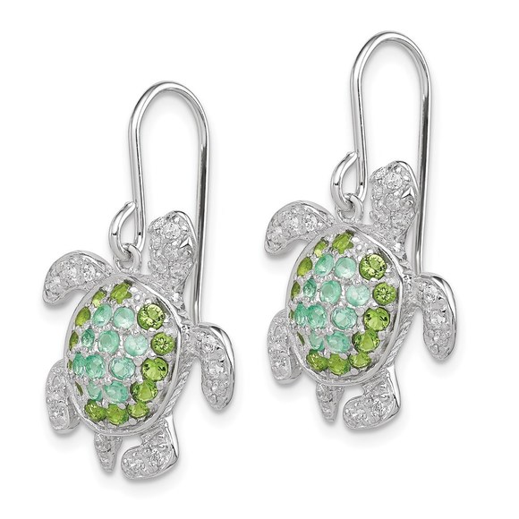 925 Sterling Silver Rhodium-plated Multi CZ Turtle Dangle Earrings - Picture 2 of 4